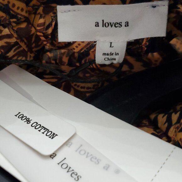 A Loves A Peasant bohemian Blouse with Neck Bow Tie in Paisley Print Size Large - Picture 7 of 11